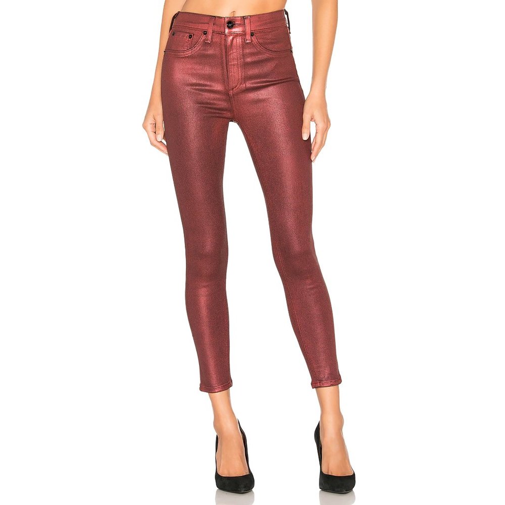 Rag & Bone High Rise Red Metallic Skinny Ankle Jeans